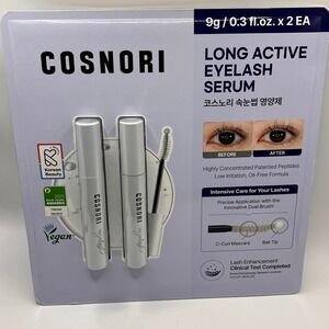 COSNORI Long Active Eyelash Serum, 9g x2, Vegan, Korean Lash Growth, Dual Brush.